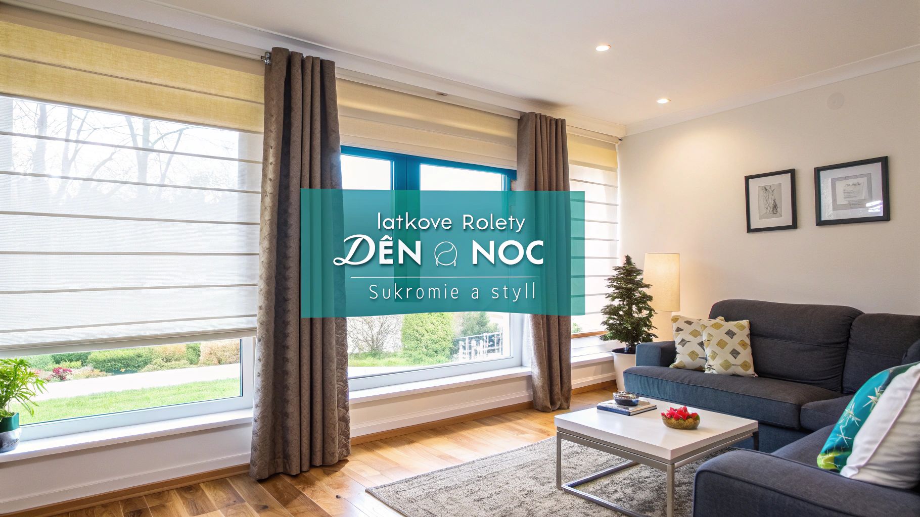 Pohľad do interiéru s moderným vnútorným tienením na oknách