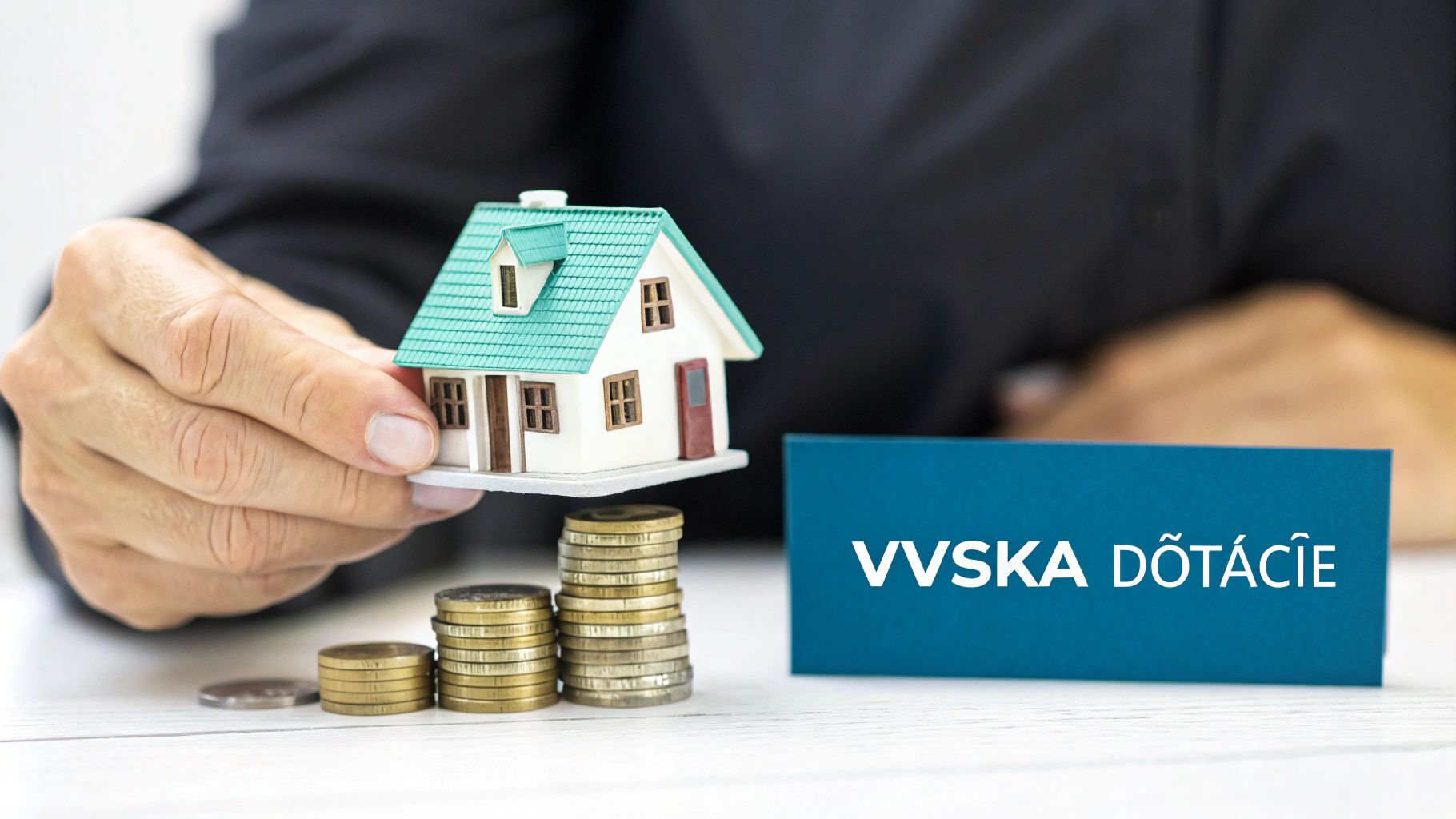 Muž držiaci prasiatko-pokladničku