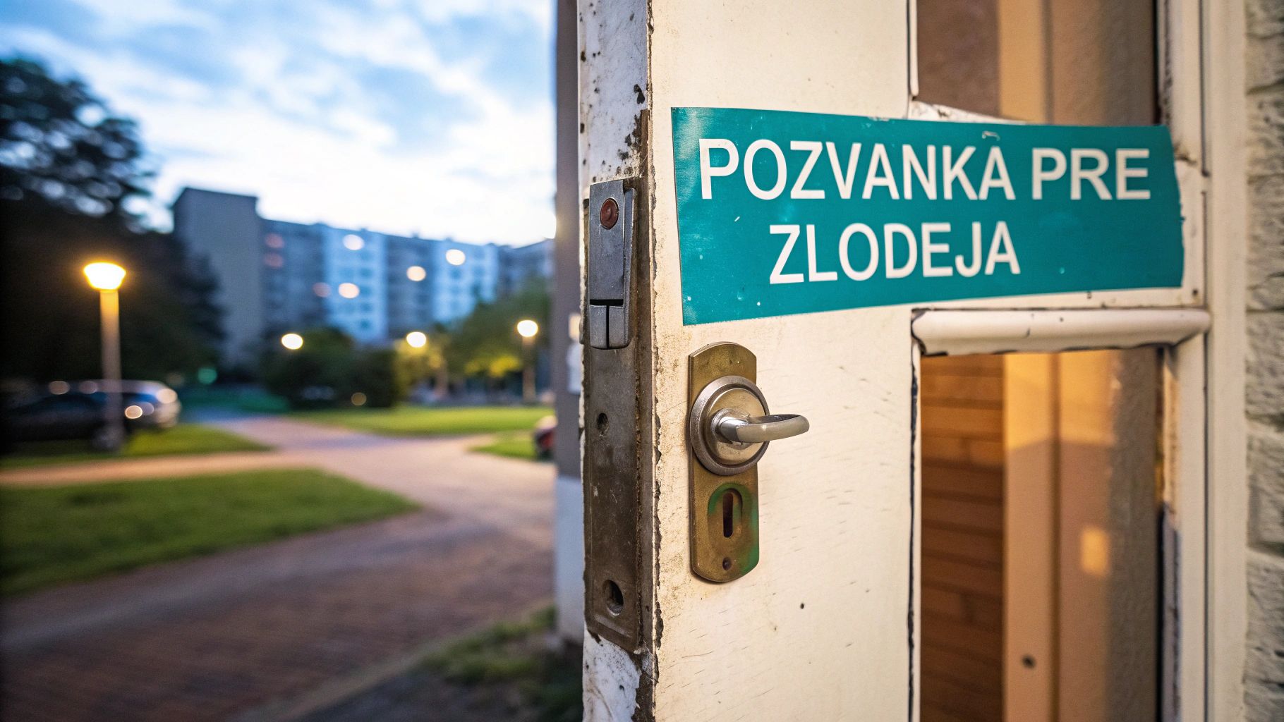 Pohľad cez priezor na chodbu v bytovom dome