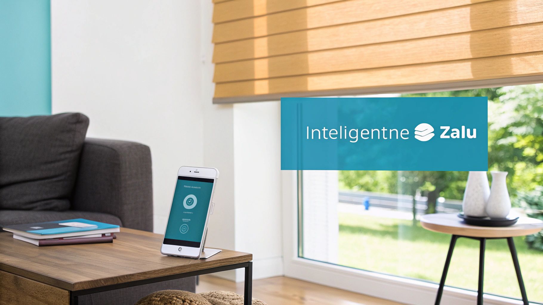 Žena ovláda inteligentné žalúzie pomocou tabletu