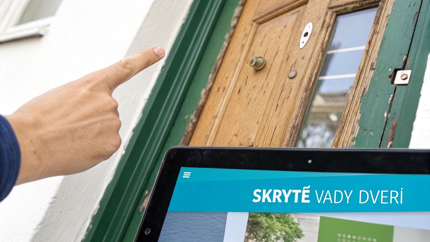 Detail poškodených vchodových dverí