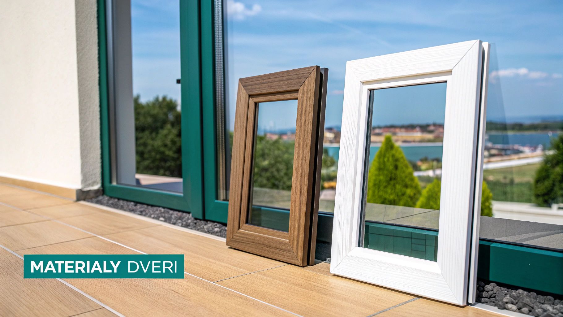 Pohľad cez hliníkové posuvné dvere na modernú terasu so sedením.