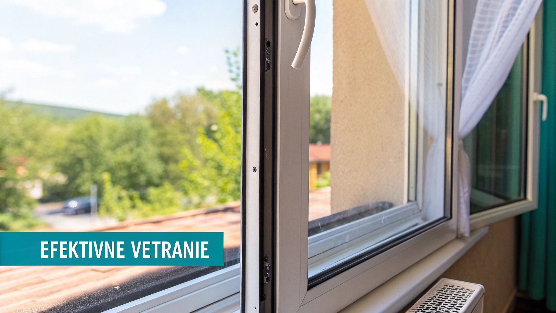 Osoba otvára okno dokorán v zimnom období, vonku sneží