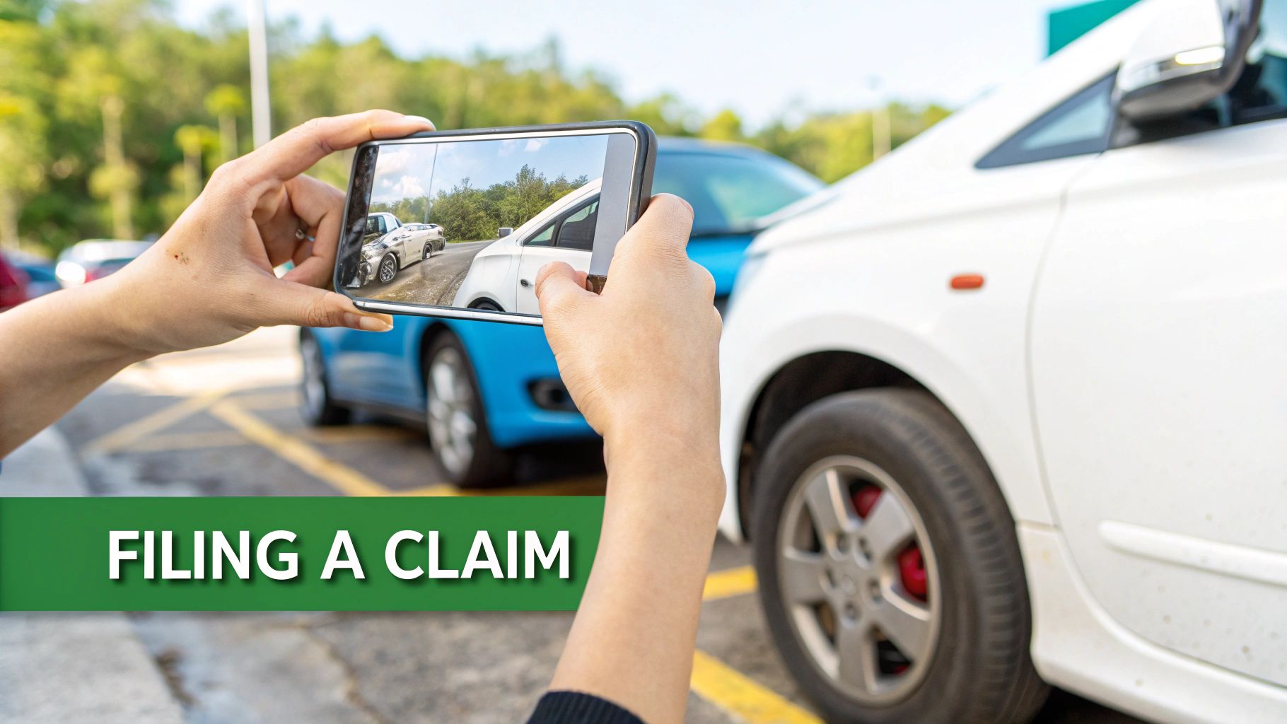 A person documenting car damage with a smartphone.