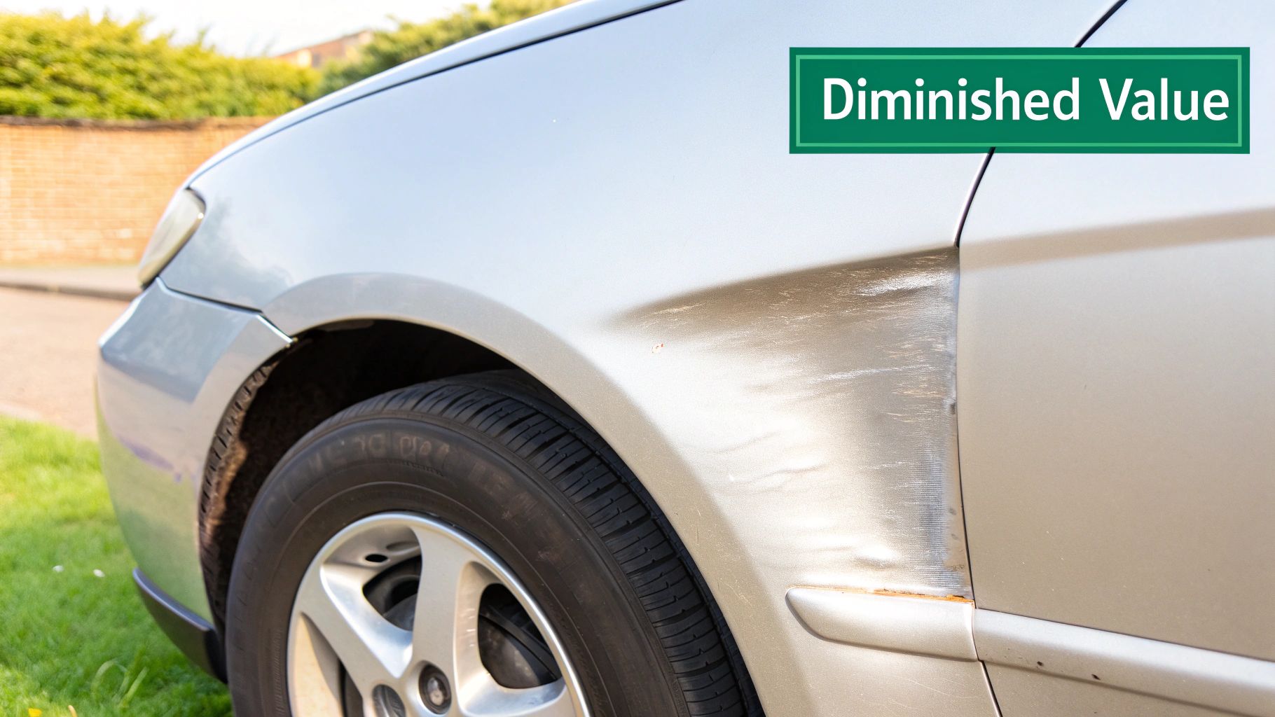 Two cars side by side, one with a clean history and one with a repaired accident history, showing a clear difference in their market value.