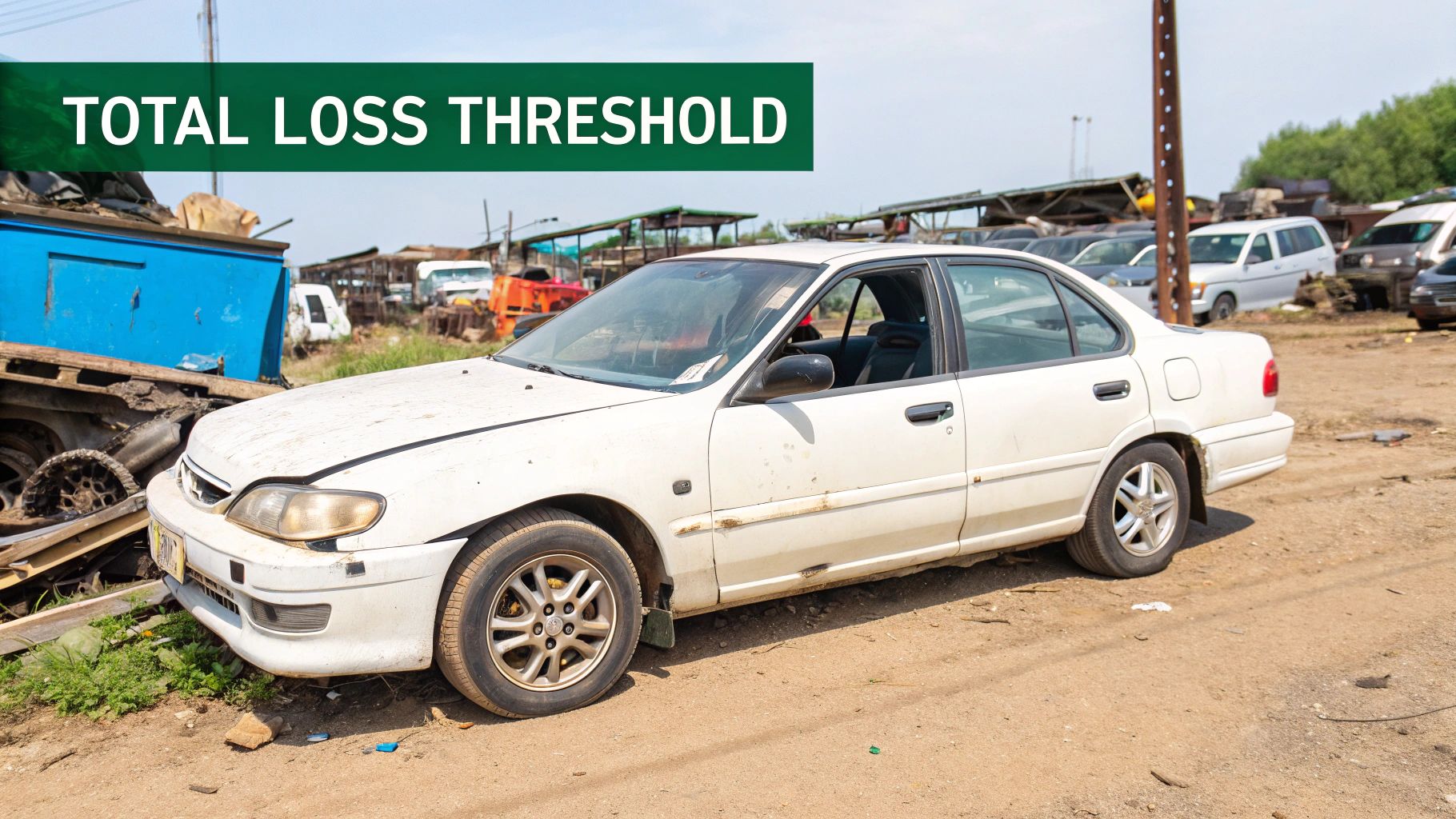 A wrecked car being towed away, symbolizing a total loss vehicle.
