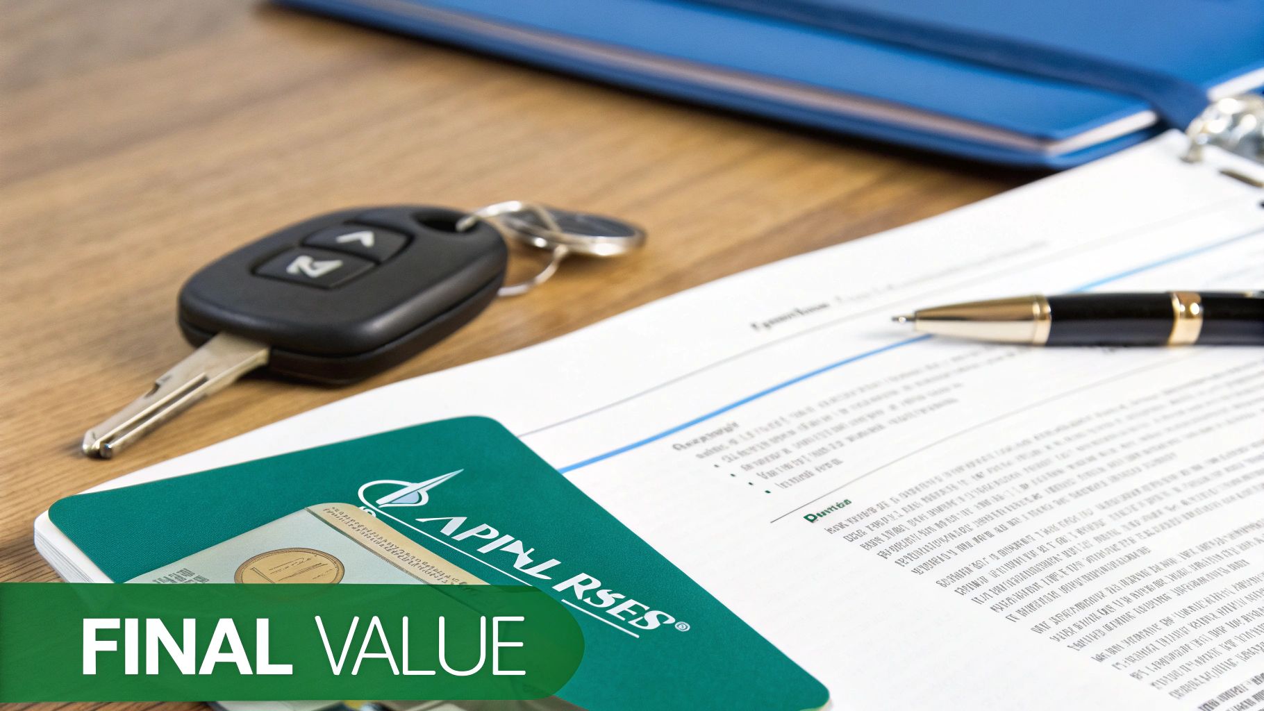 A certified appraiser signing a document, symbolizing the official and trustworthy nature of an appraisal report.