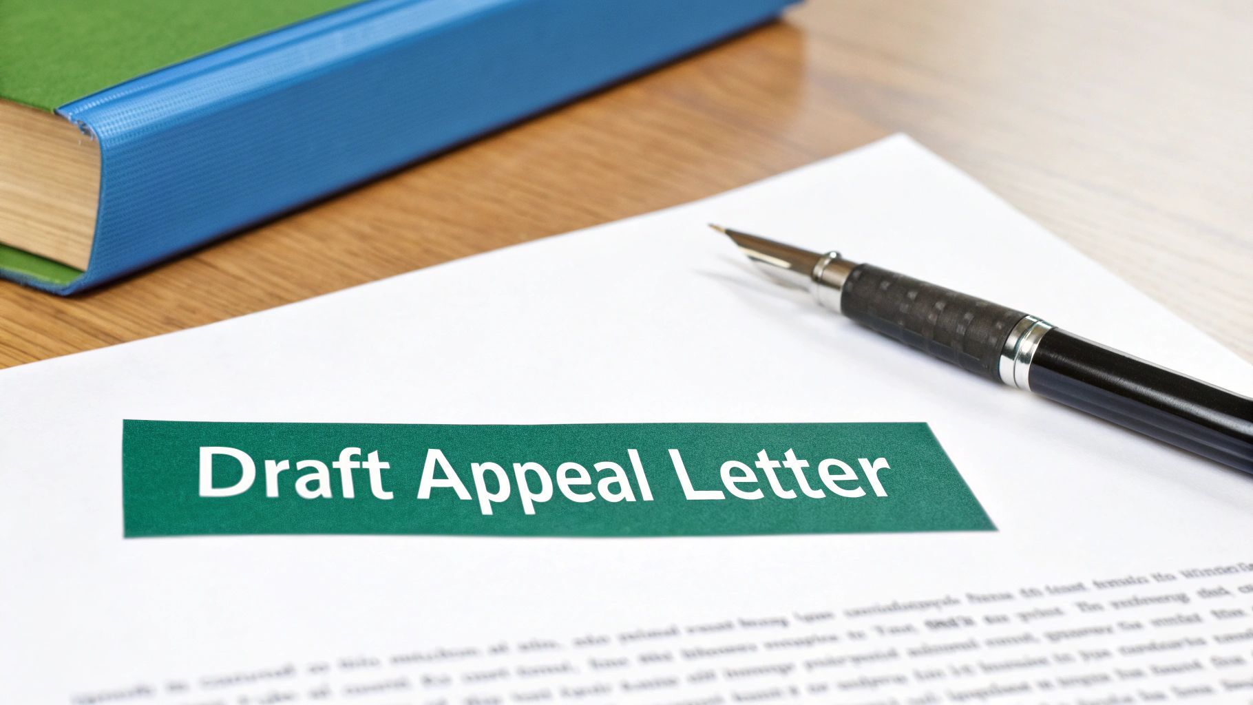 A person writing a formal appeal letter for a denied car insurance claim.