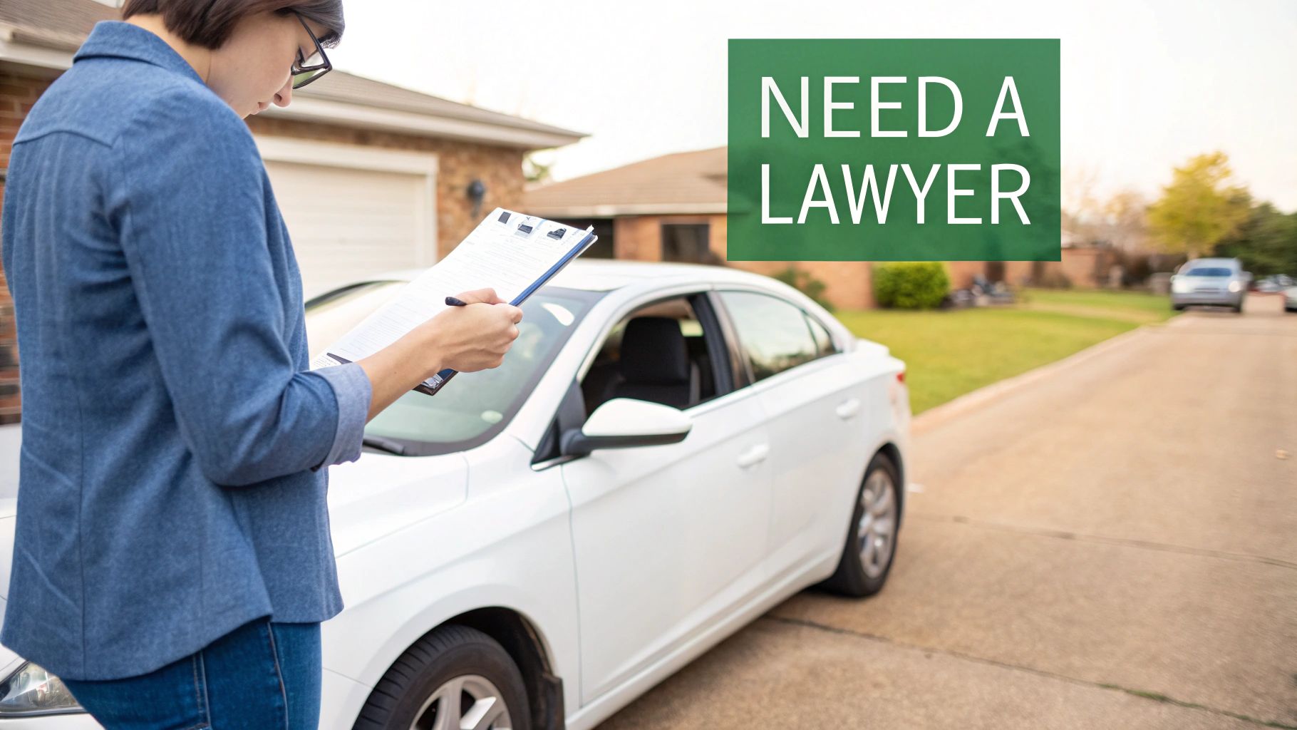 A person reviewing insurance claim documents with a calculator and a car key, looking thoughtful.