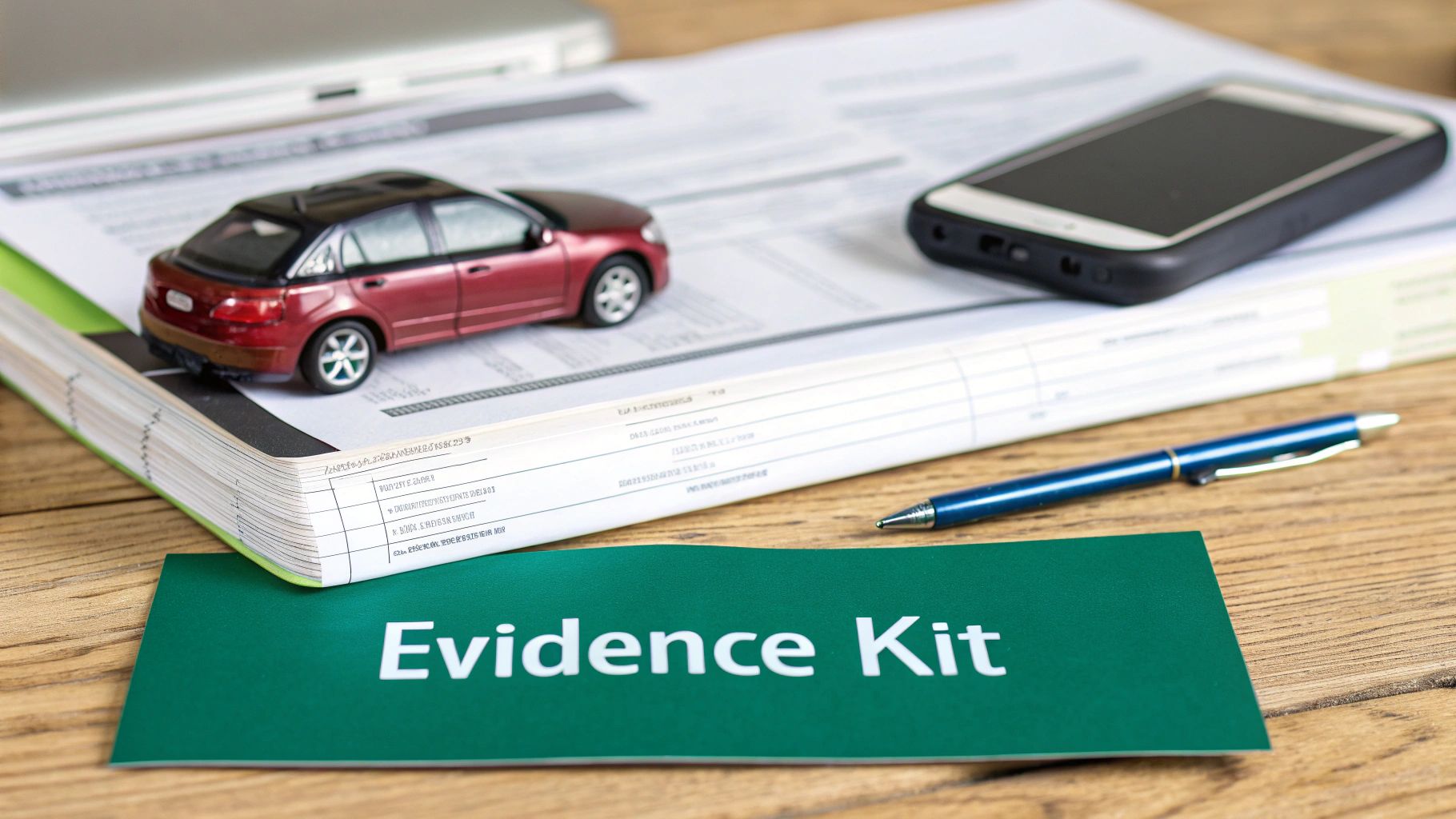 A person organizing documents for an-insurance claim, representing evidence gathering for a diminished value claim.