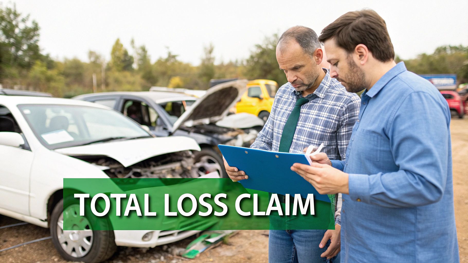 A car being towed away after an accident, signifying a total loss.