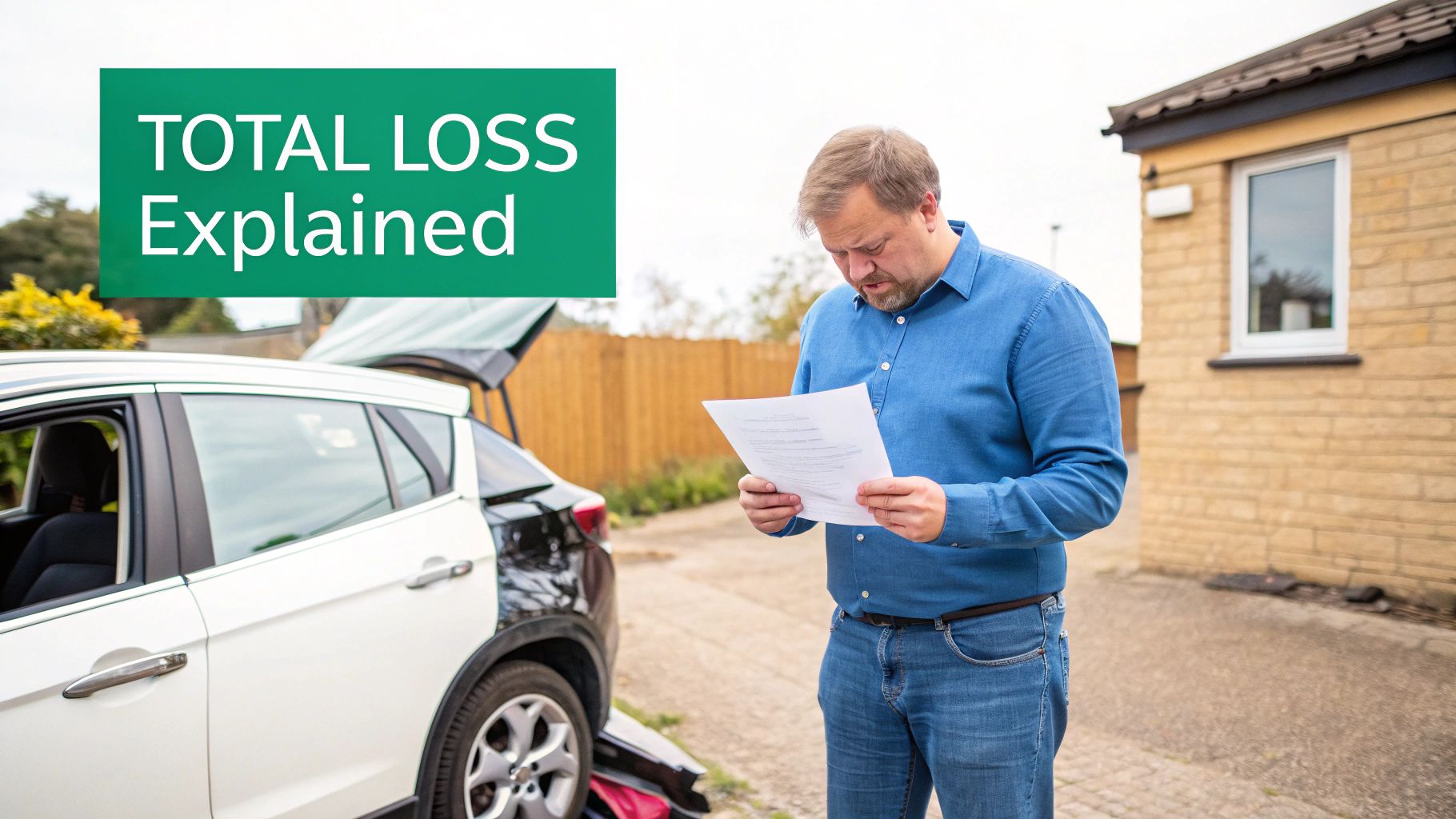 A car being towed away after an accident, representing a total loss scenario.