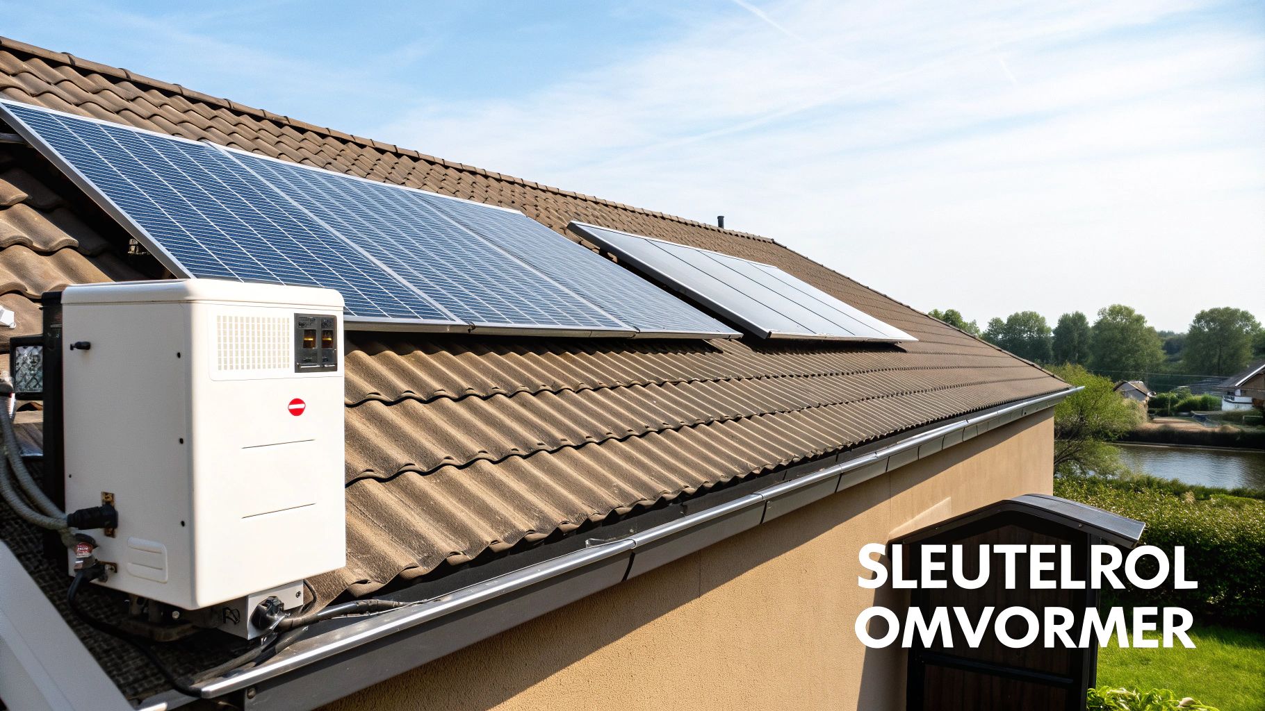 Zonnepanelen op pannendak met witte omvormer geïnstalleerd voor optimale energieconversie en opbrengst