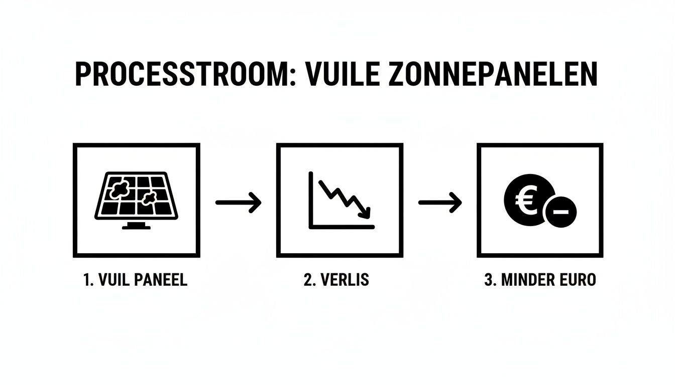 Een diagram toont de gevolgen van vuile zonnepanelen: rendementsverlies en minder opbrengst in euro's.