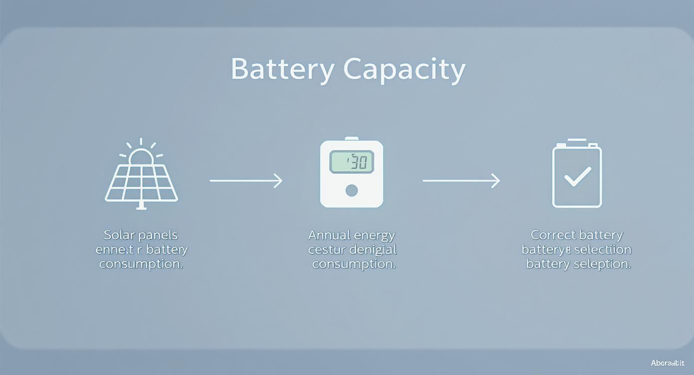 Infographic batterijcapaciteit: zonnepanelen leveren energie voor correcte batterijselectie en jaarlijks energieverbruik