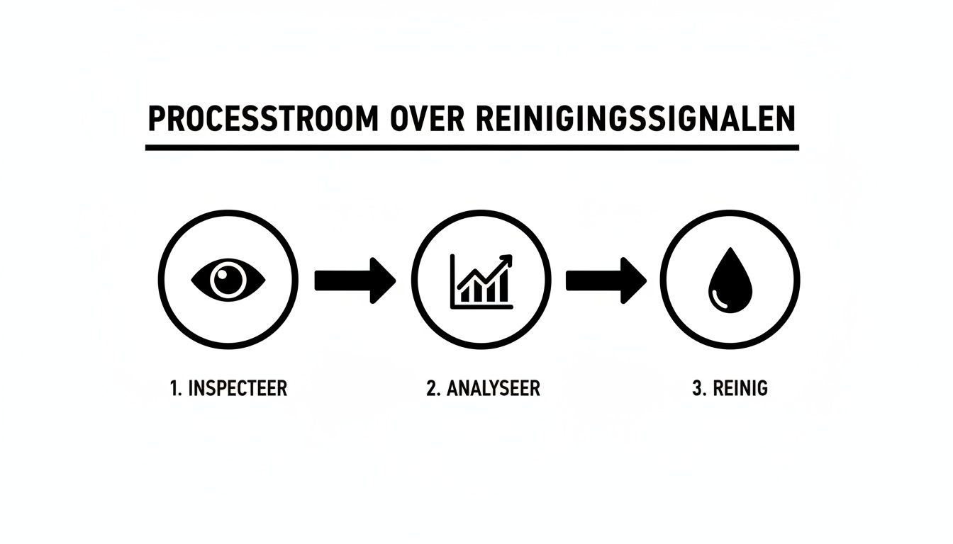Visuele weergave van een processtroom: inspecteren, analyseren en reinigen van signalen.