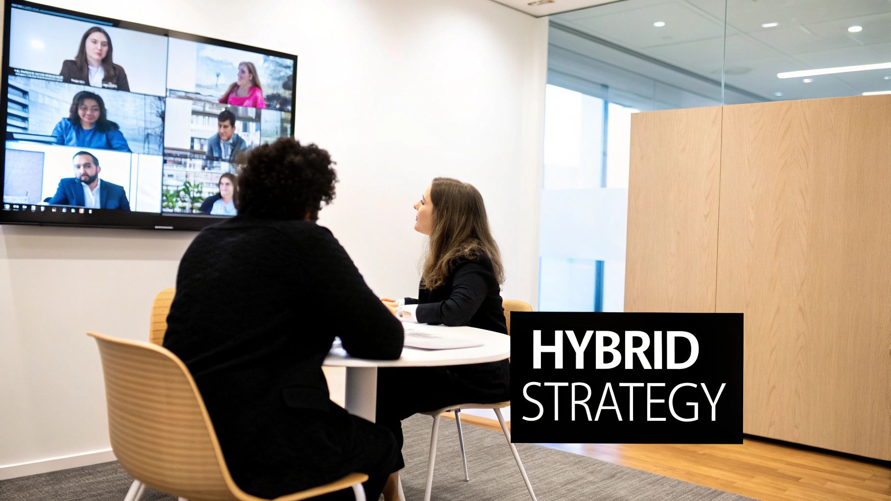 A team collaborating in a modern office, representing the blend of in-house and remote talent.