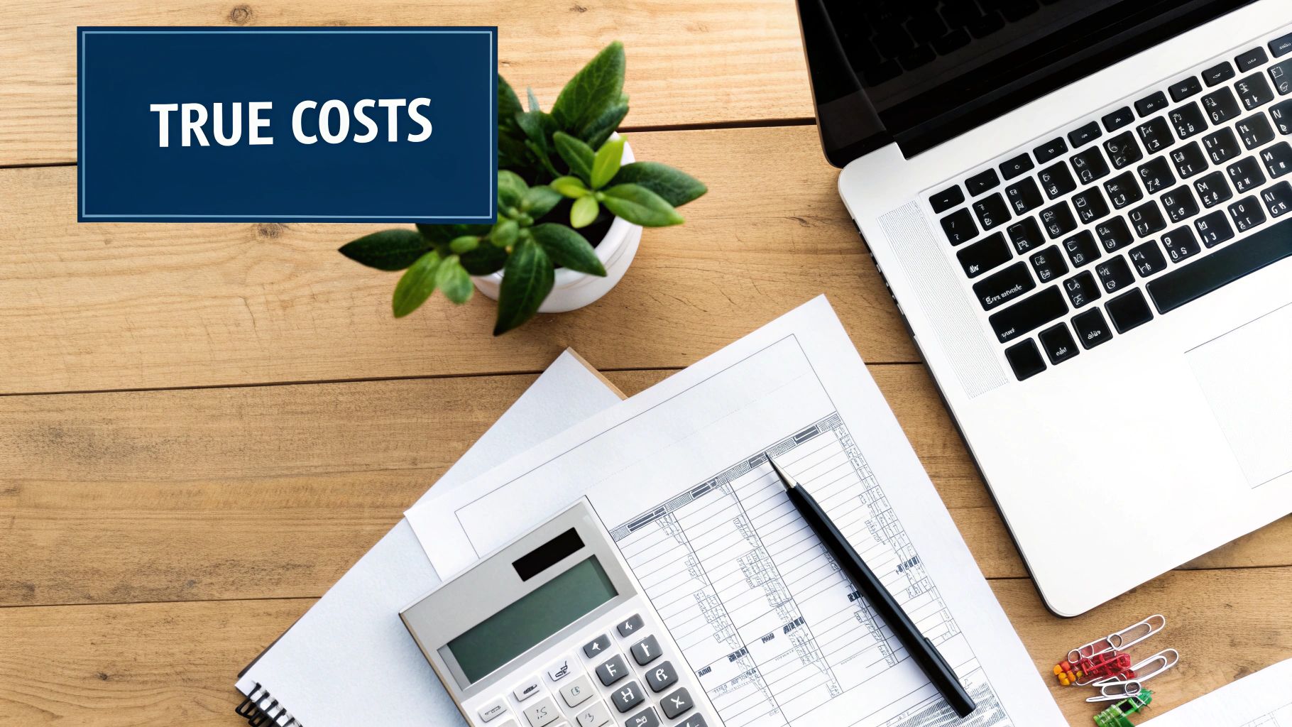 A person using a calculator with charts and graphs in the background, symbolizing financial analysis.