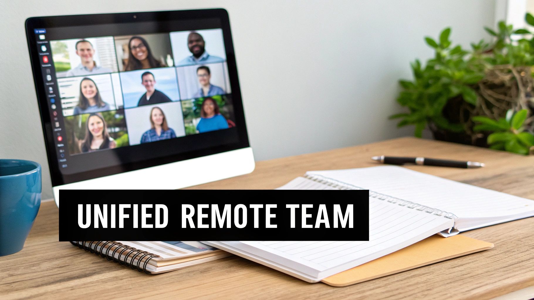 A diverse team of professionals collaborating effectively in a modern office, symbolizing successful remote team integration