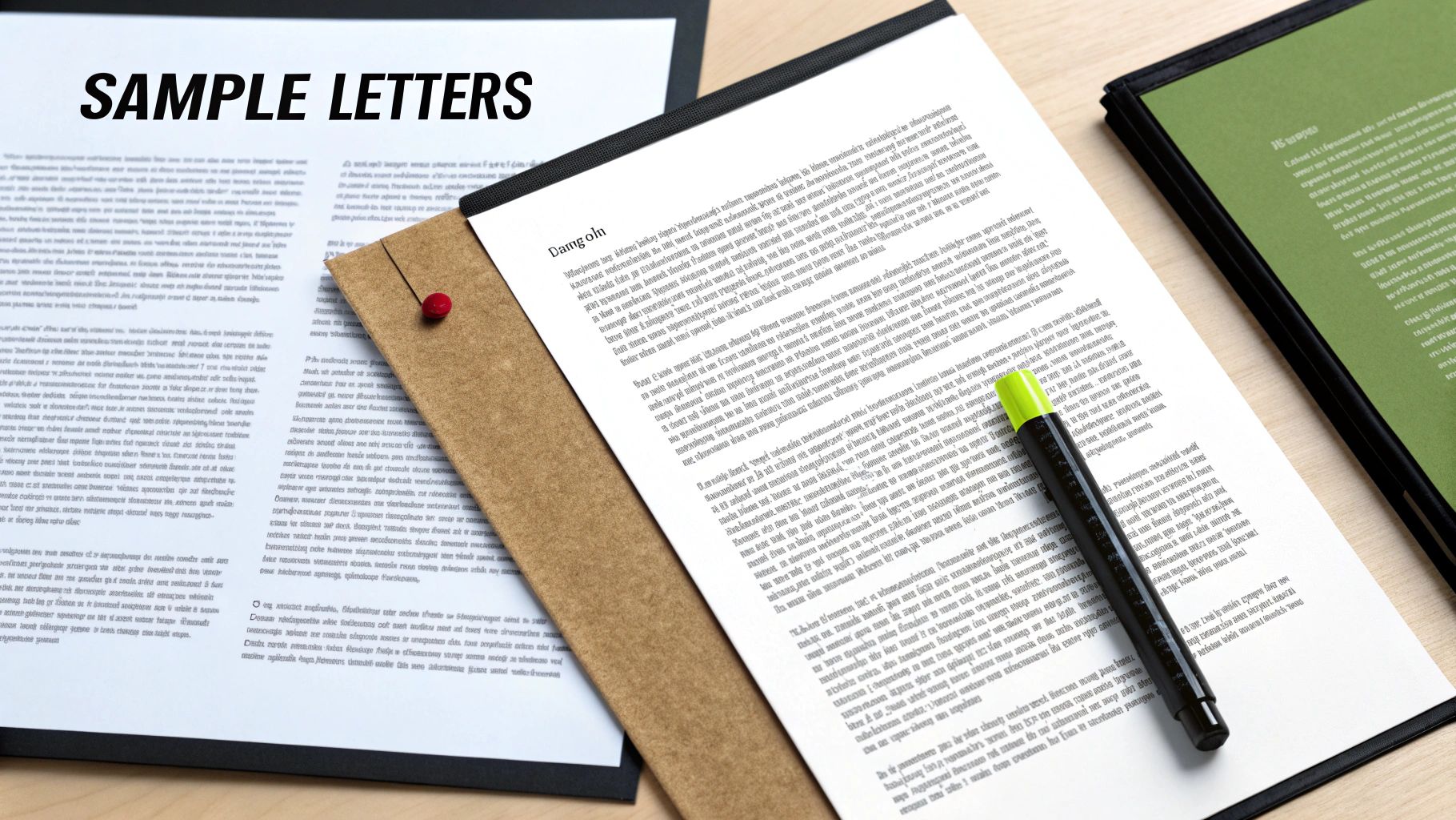 Close-up of a sample termination letter for contractors on a desk, with annotations highlighted.