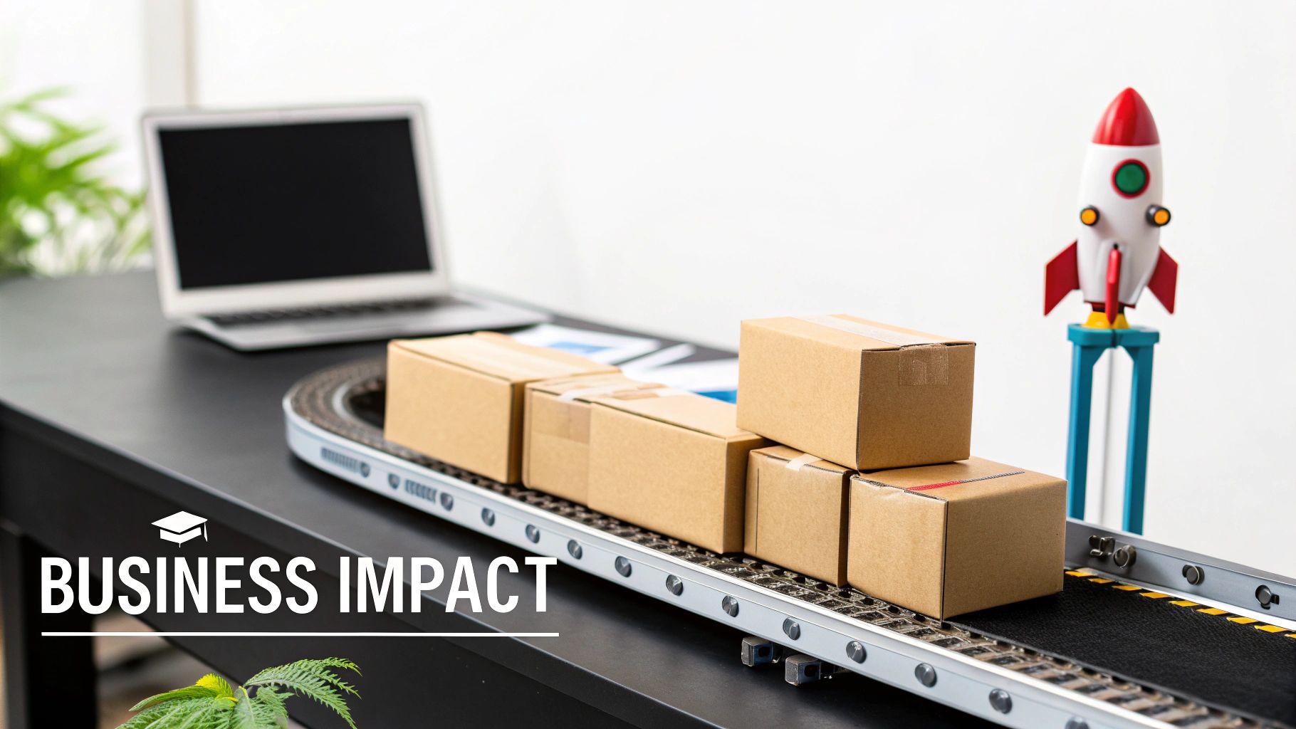 A visual representation of business impact metrics, like graphs showing increased efficiency and reduced costs.
