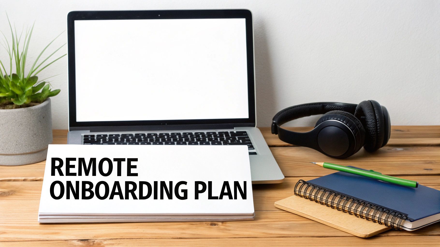 A remote team member being welcomed through a video call, with digital onboarding materials displayed on the screen.