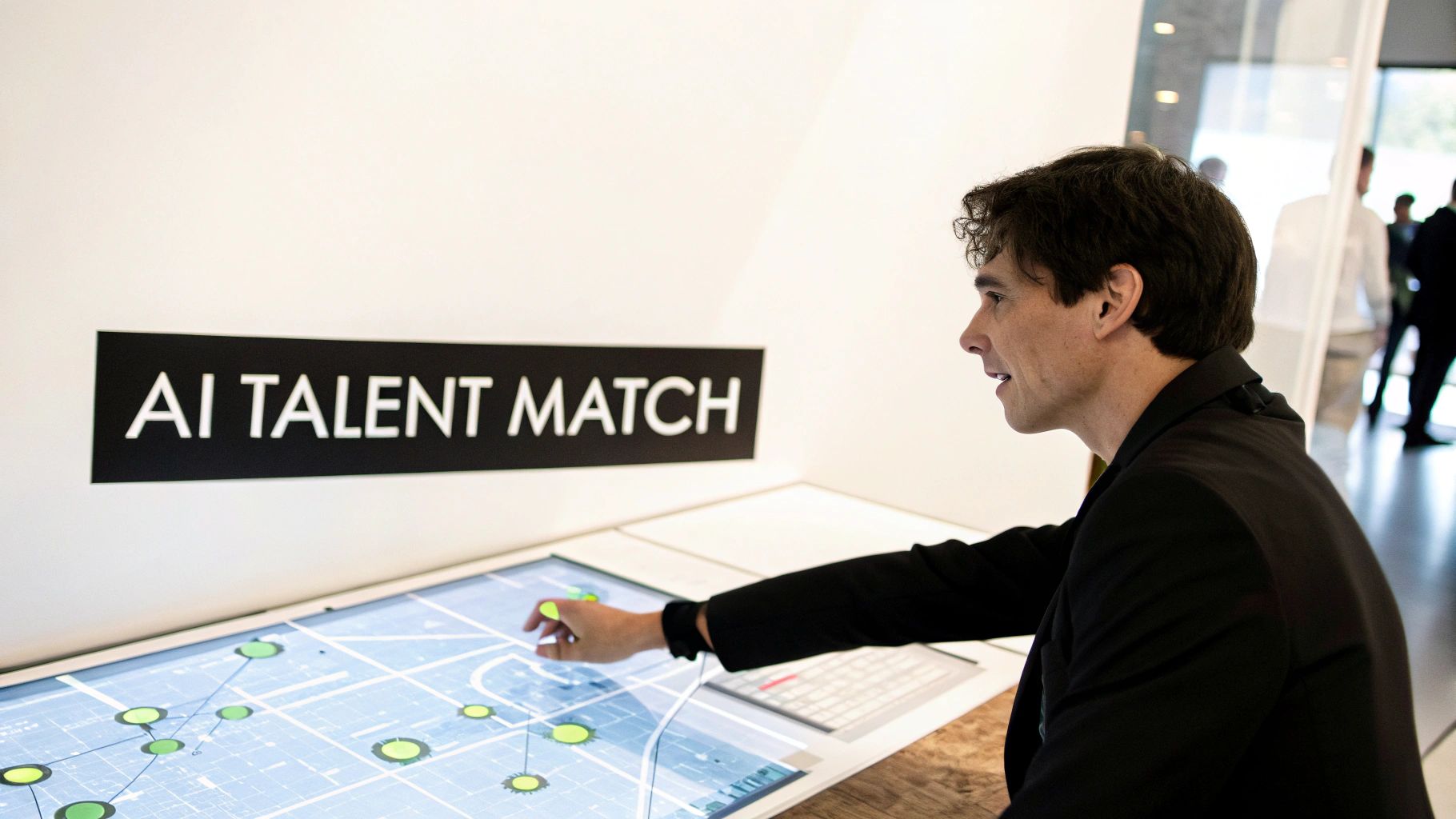 An abstract image showing interconnected nodes and data points, representing AI&#39;s role in shaping the future of contingent work.