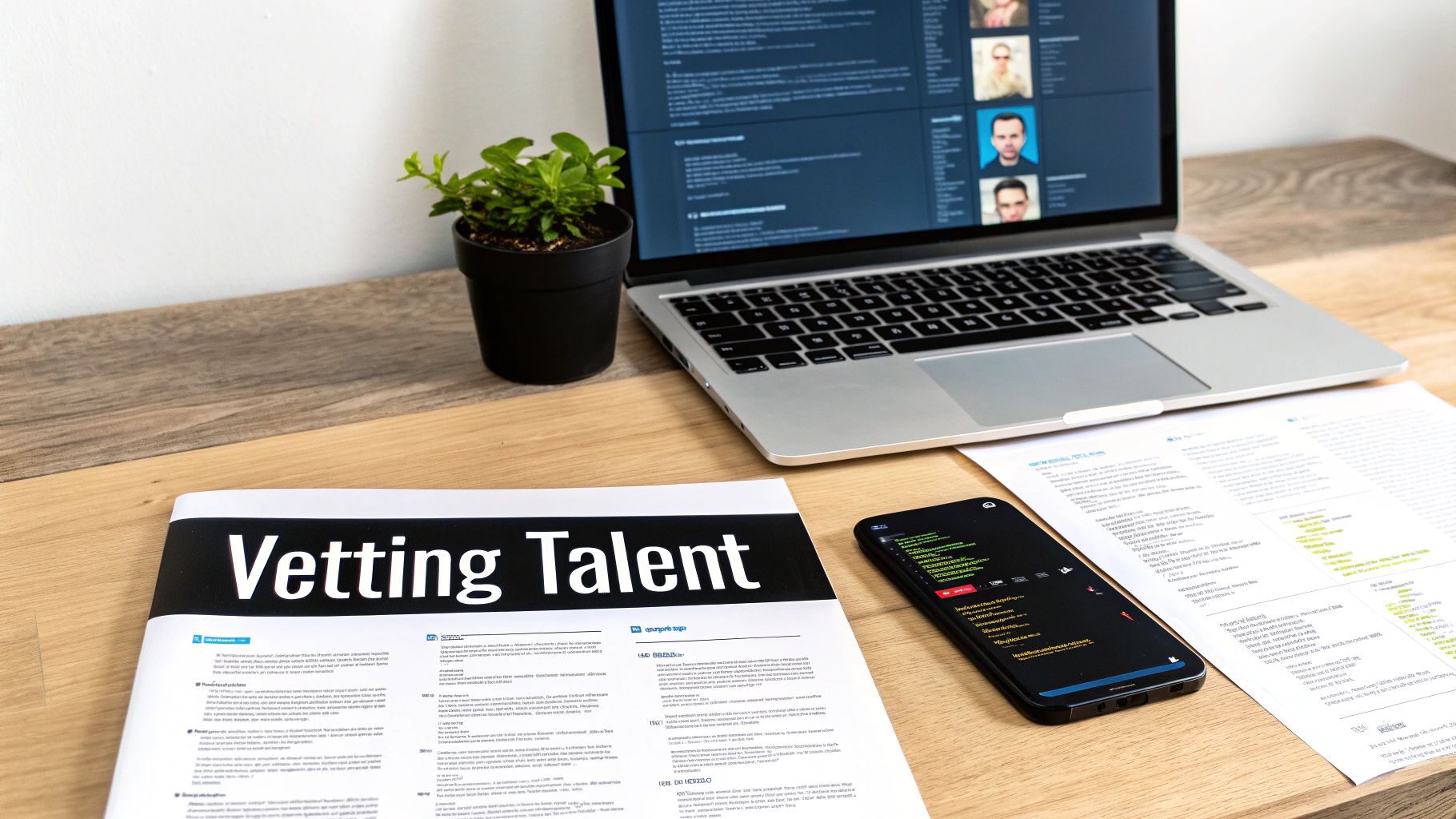 A developer working on a laptop, representing the process of finding and vetting Python talent.