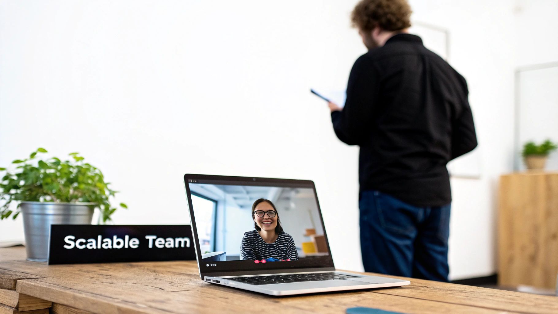 A team of developers and project managers analyzing a risk register on a large screen