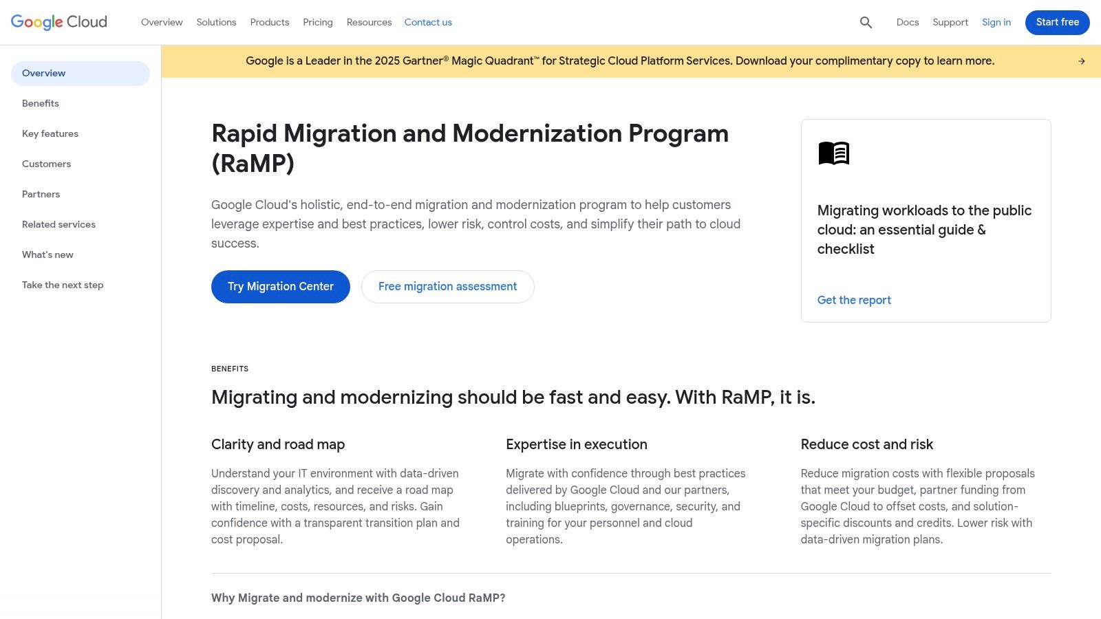 Google Cloud Migration Center + Rapid Migration and Modernization Program (RaMP)