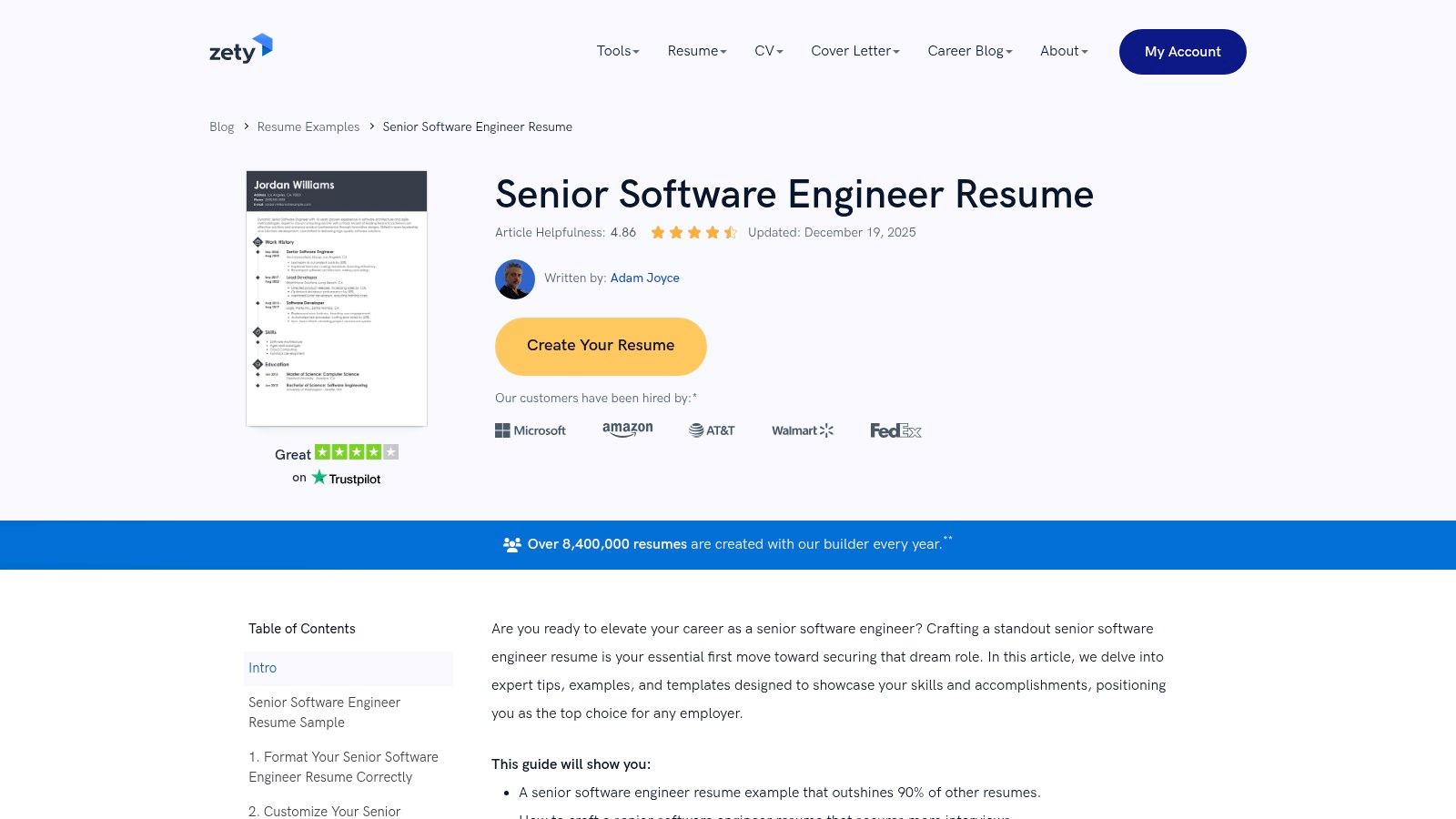 Senior software engineer resume examples on Zety