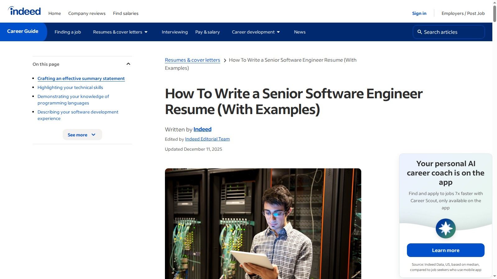 Senior software engineer resume examples on Indeed Career Guide
