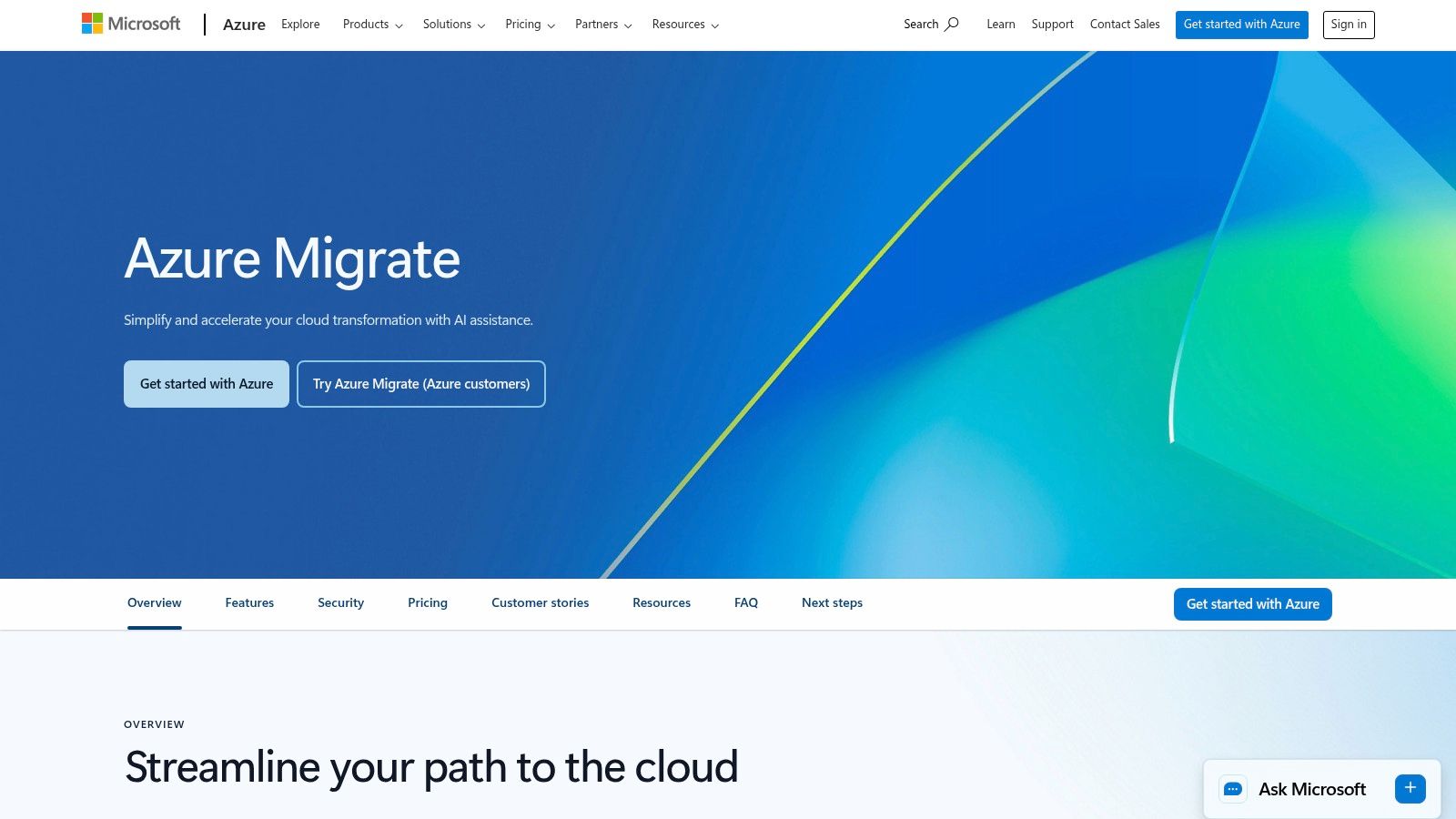 Microsoft Azure Migrate + Azure cloud migration and modernization center