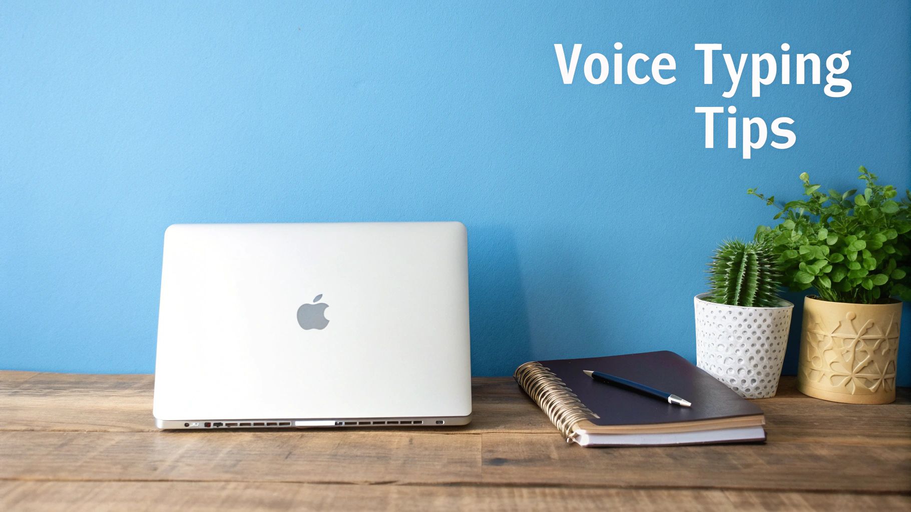 A person smiling while voice typing on their Mac in a quiet, well-lit room.