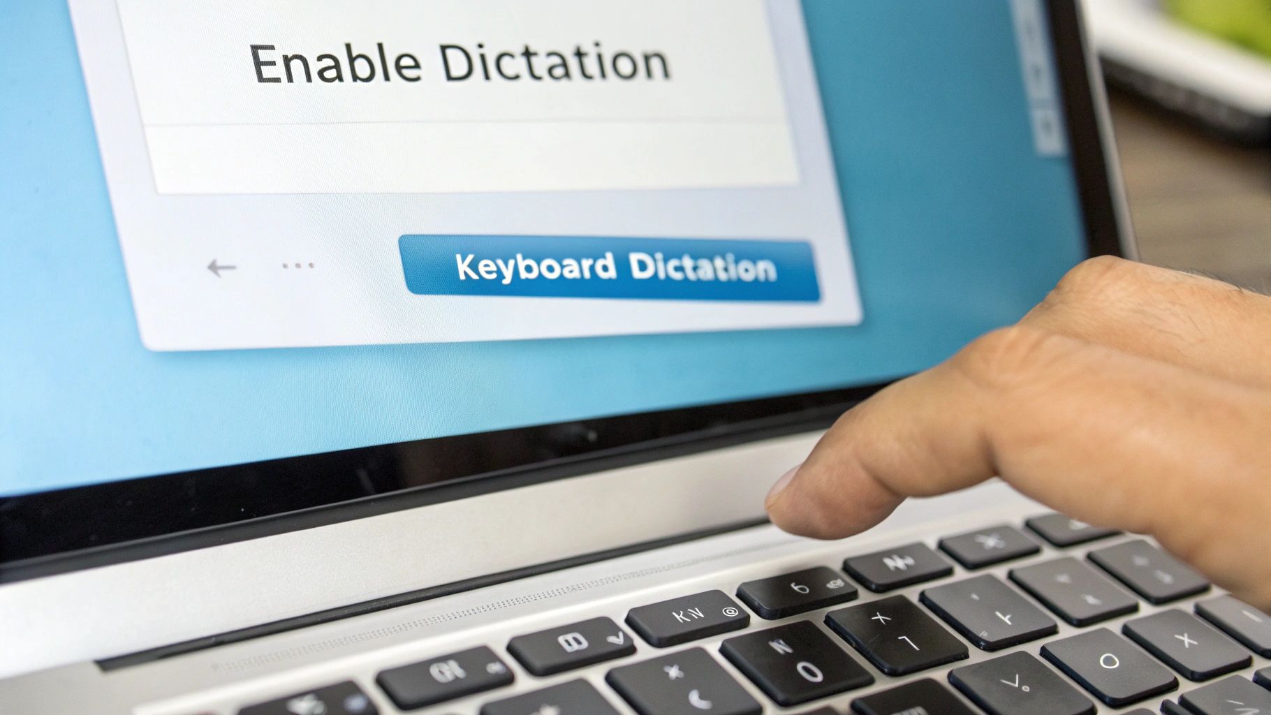 Screenshot of macOS System Settings showing the Keyboard section with the Dictation option turned on.