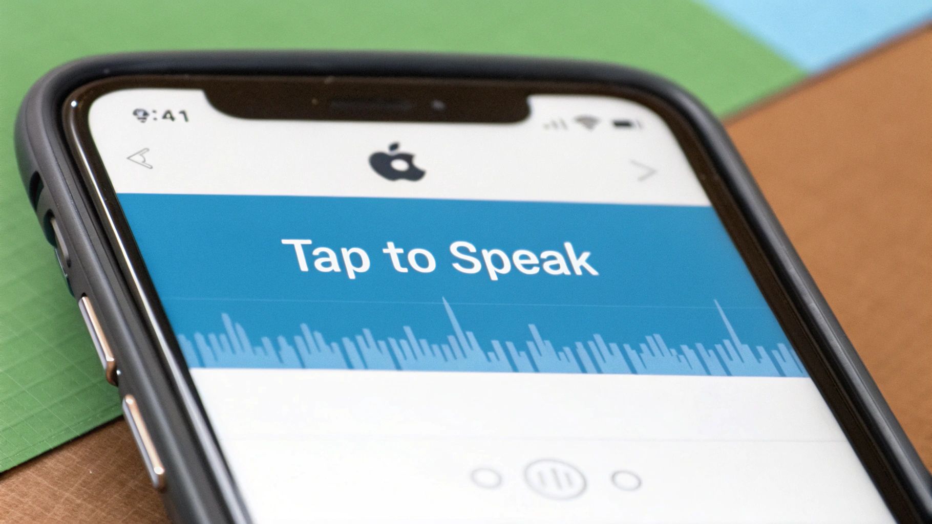 A close-up of the iPhone keyboard showing the microphone icon next to the space bar.