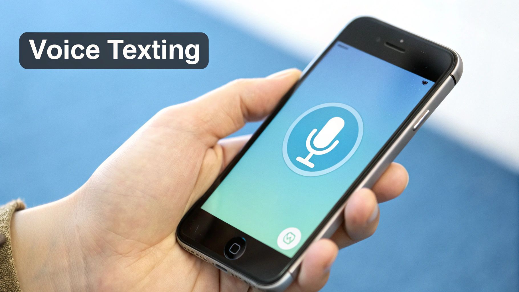 A person speaking into their iPhone to send a text message by voice.