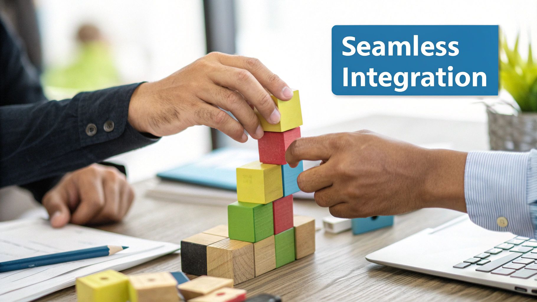 A graphic showing different software icons connected by lines, representing seamless integration