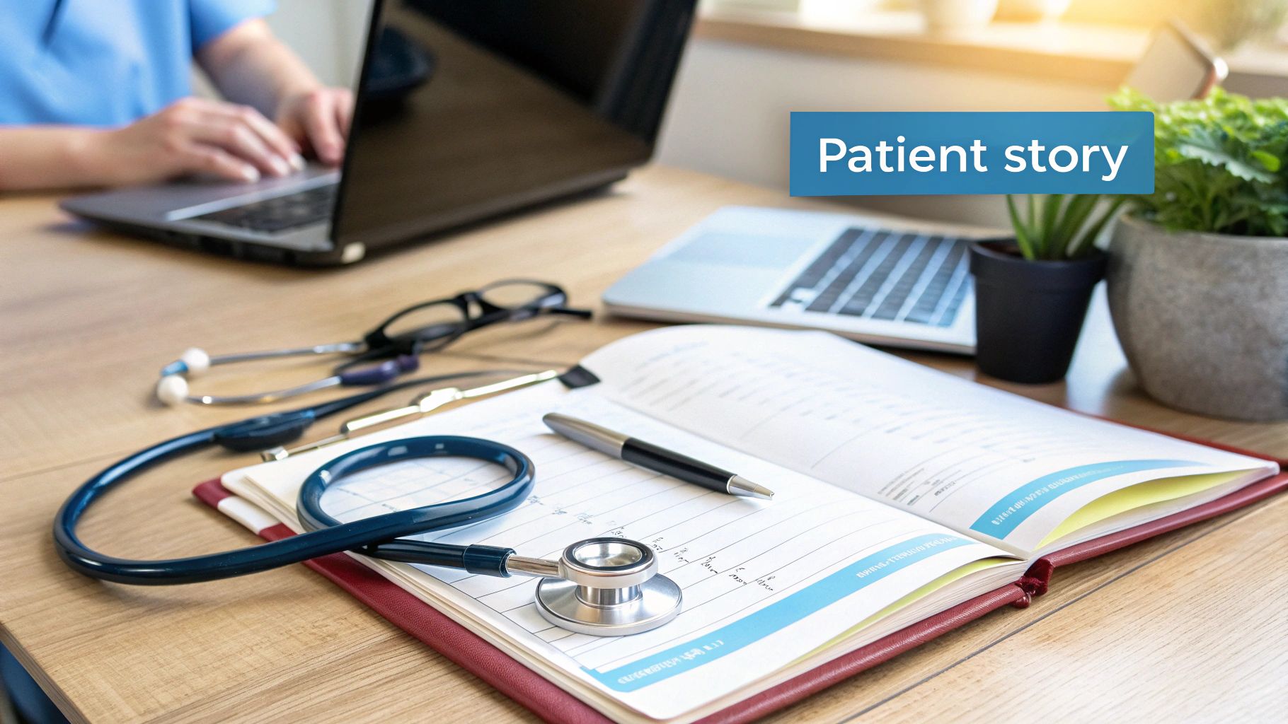 A healthcare professional reviewing patient notes on a tablet, illustrating the importance of clear documentation.