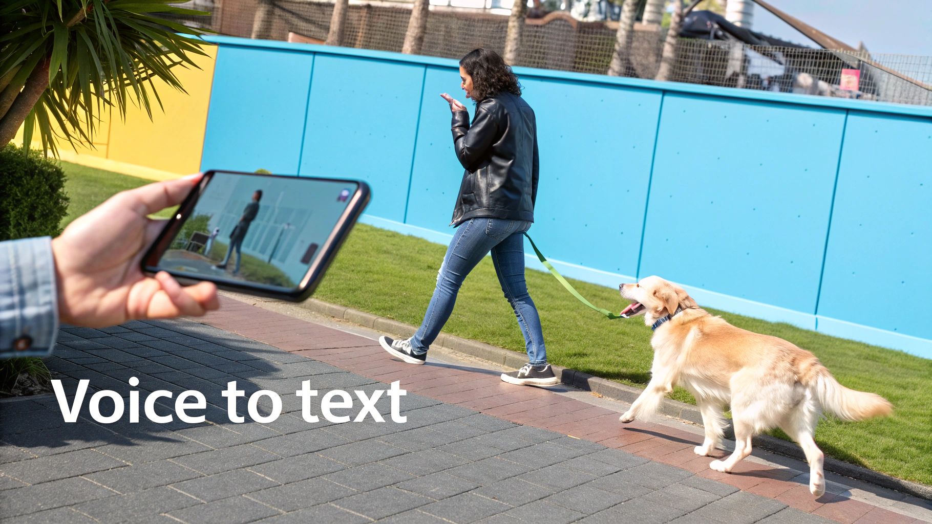 A person speaking into their Android phone to use a voice to text app.