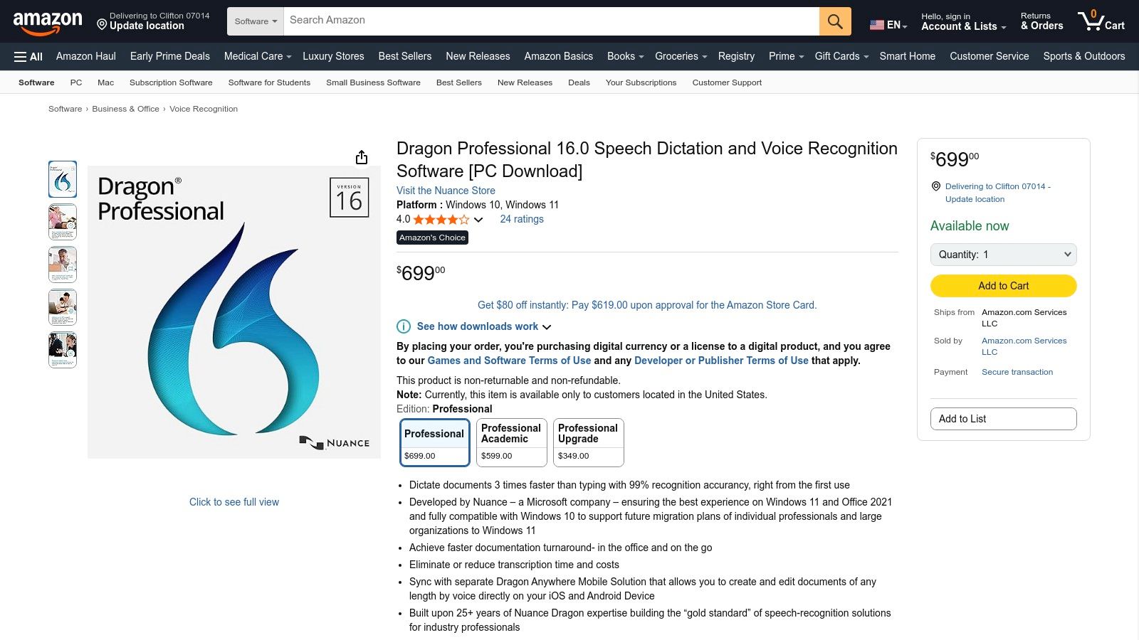 Amazon (Dragon Professional 16 – official digital download)