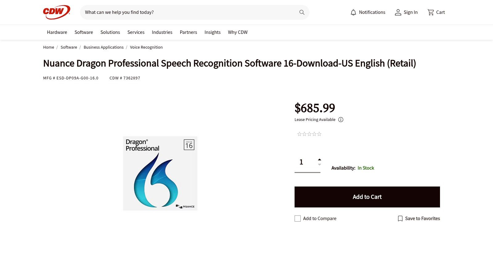 CDW – Dragon Professional v16 (US enterprise retailer)