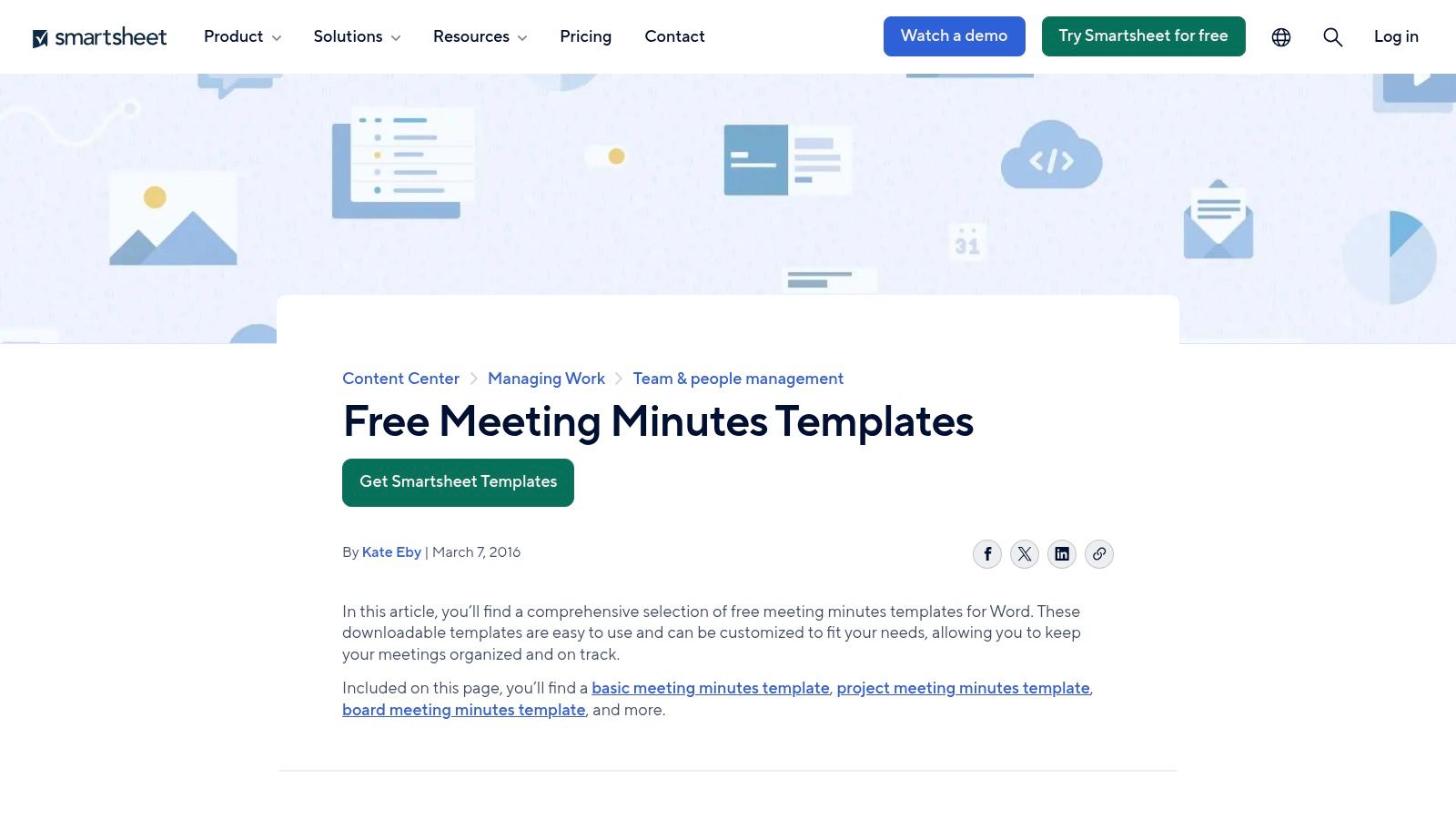 Smartsheet meeting minutes templates
