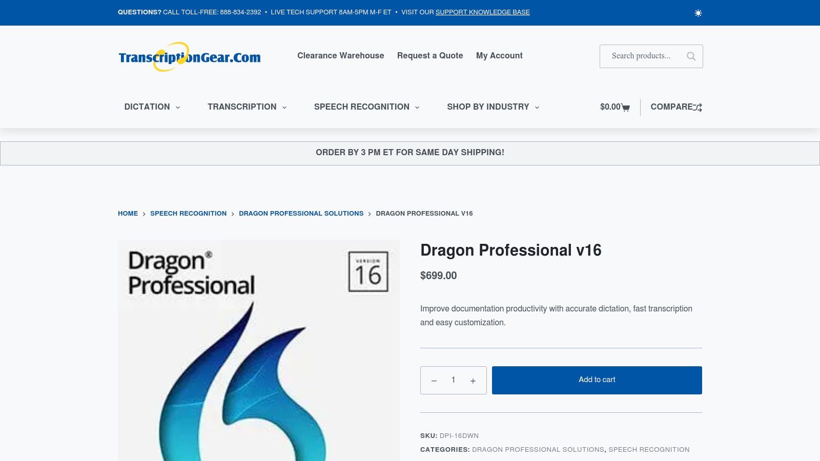 TranscriptionGear.com – authorized retailer for Dragon Professional v16