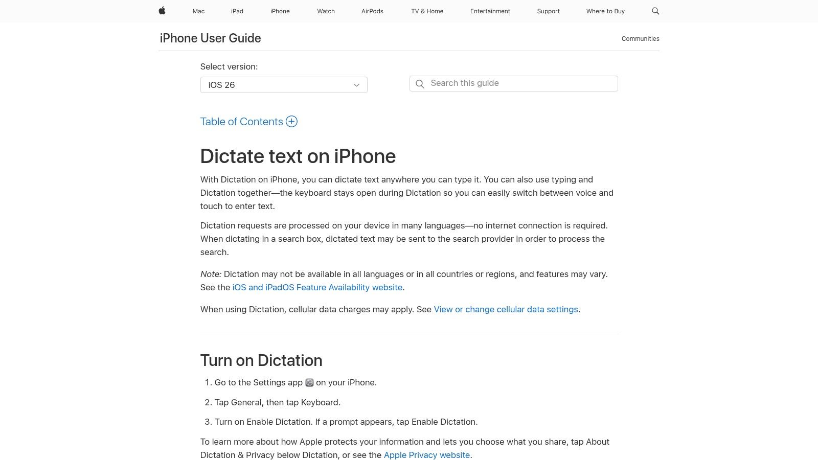 Apple Dictation and Voice Control