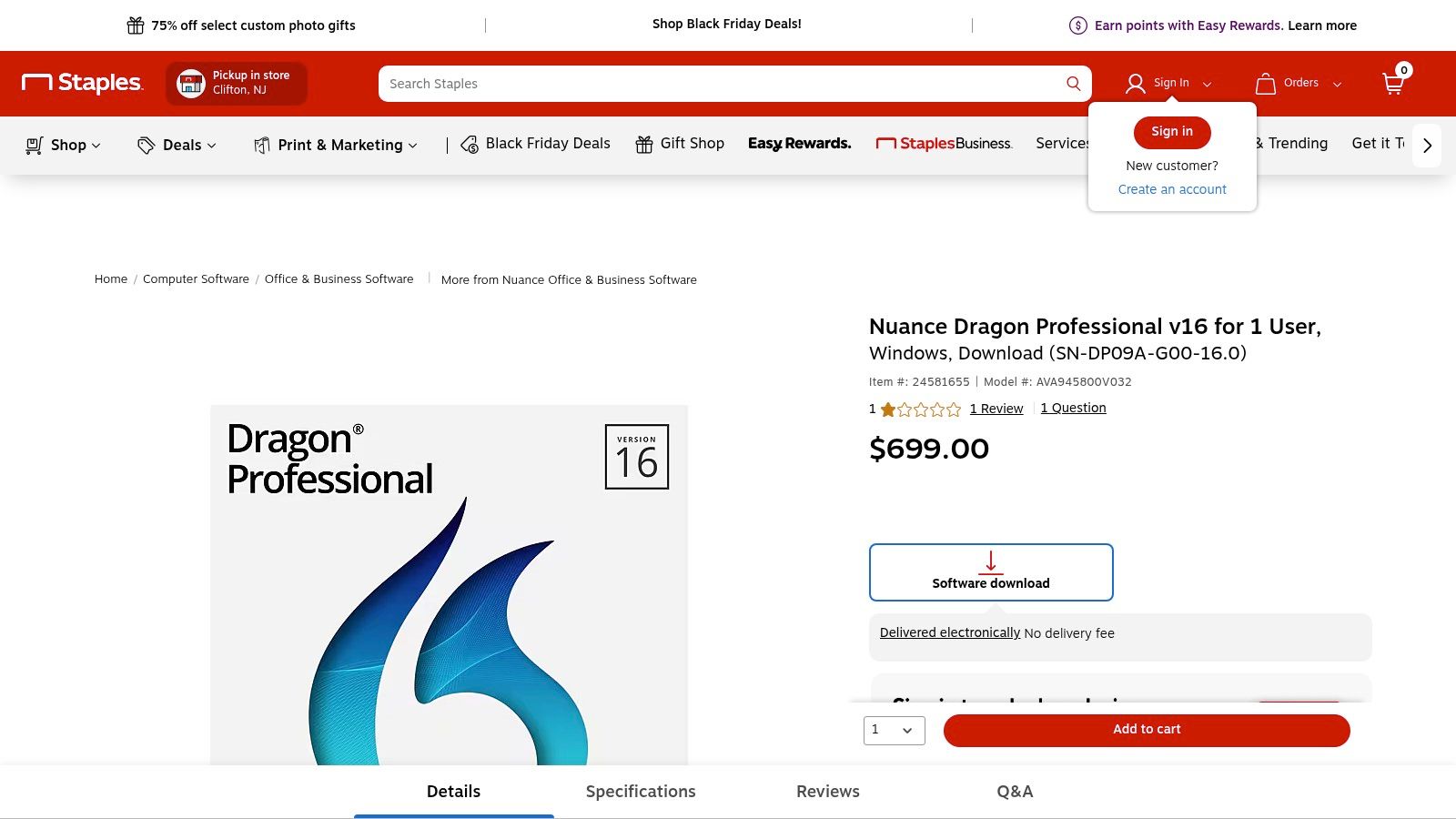 Staples (authorized retailer for Dragon)