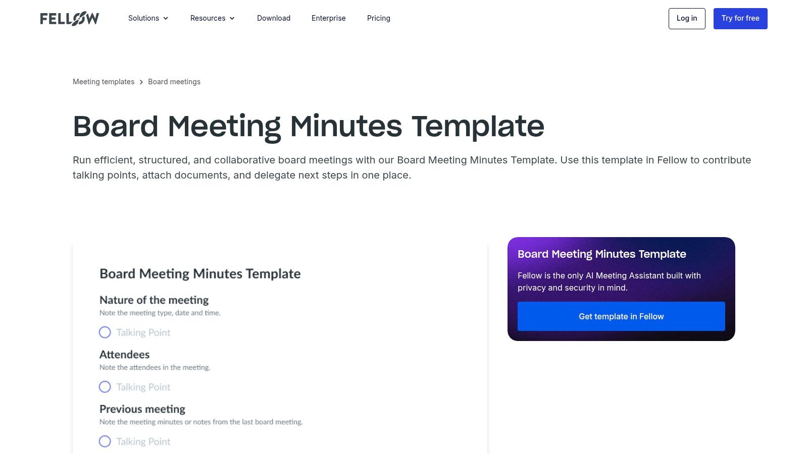 Fellow.app meeting minutes templates