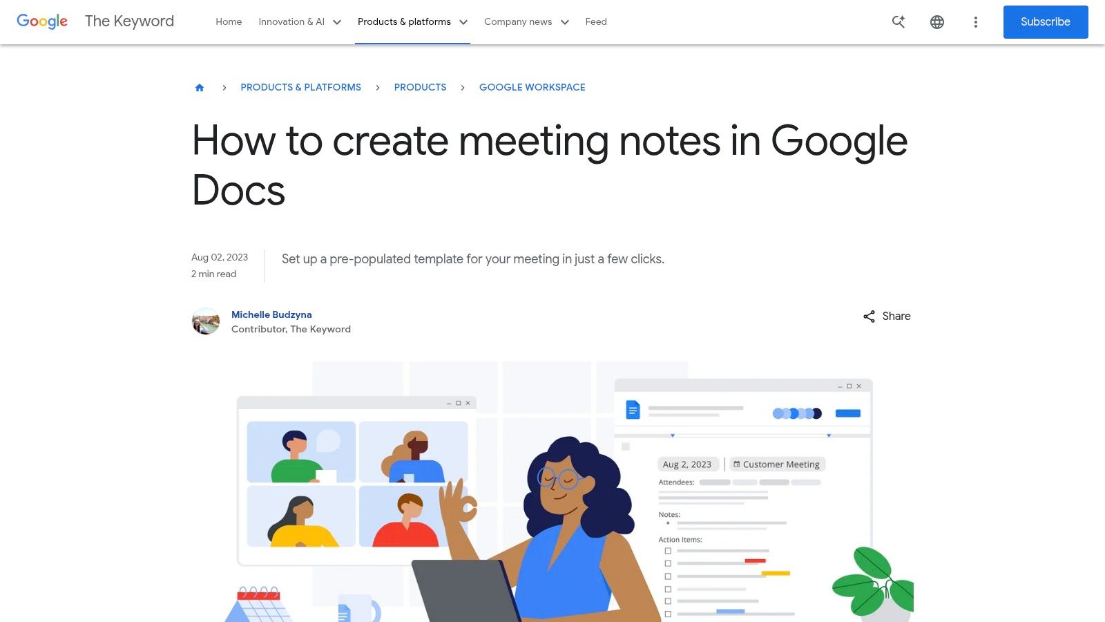 Google Docs meeting notes (building block + template gallery)