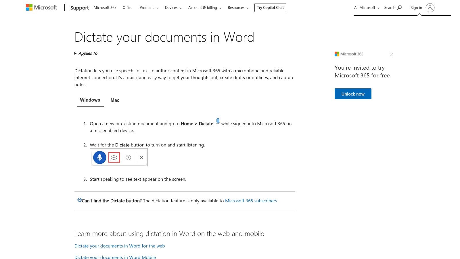 Microsoft 365 (Word for Mac) â Builtâin Dictate for subscribers