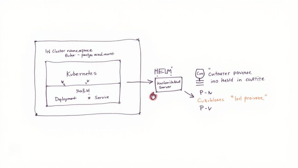 A person managing Kubernetes resources on a laptop screen.